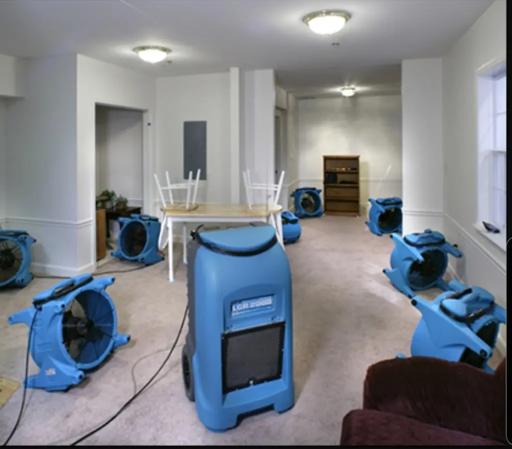 Air movers and dehumidifier setup for Water Damage Restoration in Robbinsdale